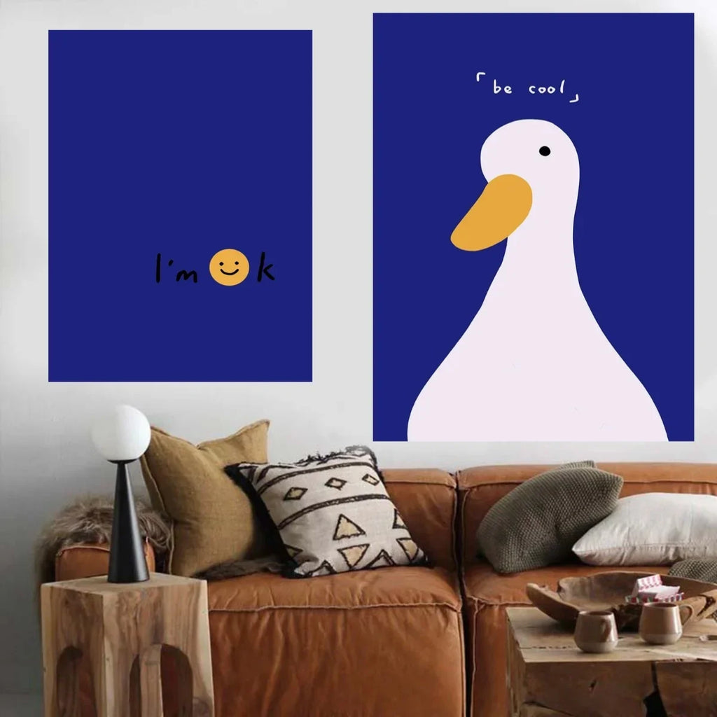 Klein Blue Abstract Line Smiling Face Posters Minimalist Print Canvas Painting Wall Art for Living Room Modern Home Decor
