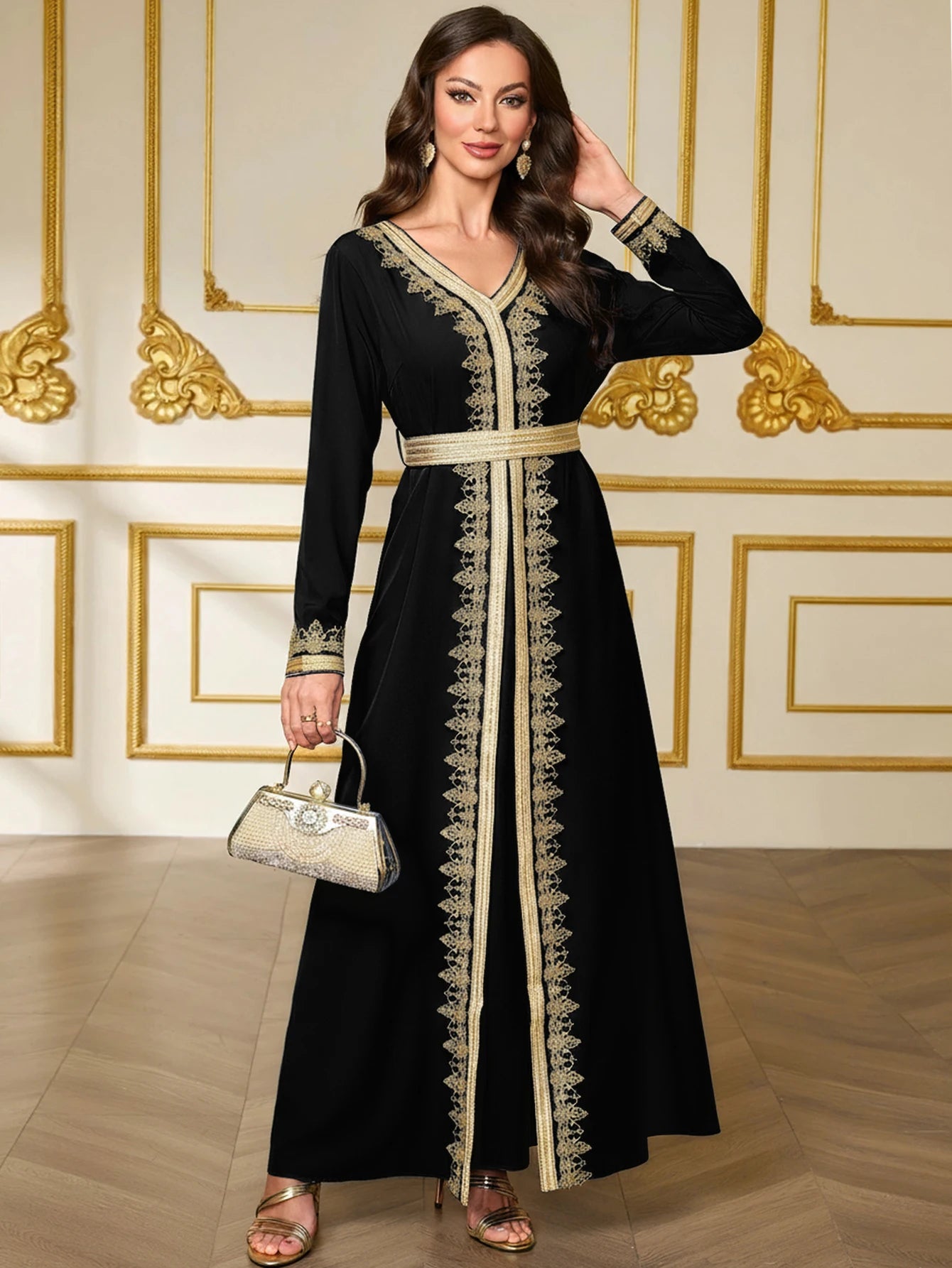 Kaftan Dress for Women Arabic Islamic Dubai Robe Muslim Abayas Moroccan Floral Maxi Ramadan Prayer Clothing