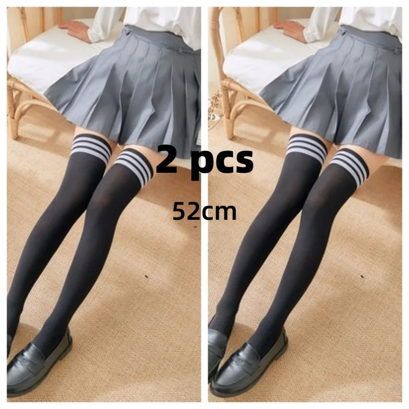 Solid Color Lolita Long Stockings JK Women Girls Cute Black White Tights Over Knee Thigh High Socks Cosplay Sexy Nylon Stockings