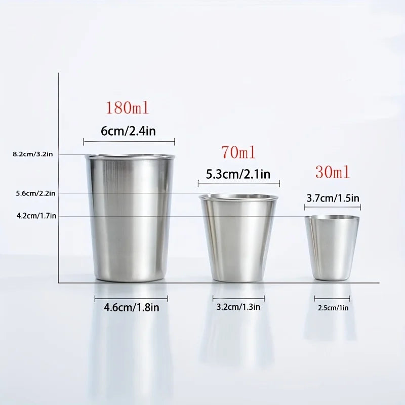 Outdoor camping -4-piece set of stainless steel mini whiskey glasses, portable black leather bag, 30ml/70ml/160ml