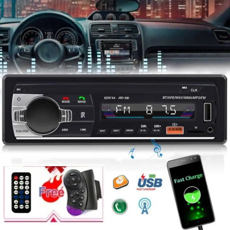 [CAR Stereo] Universal 1Din Car MP3 Player BT Wireless Link Wireless SWC USB Fast Charger TF/AUX/FM Radio & Time Display