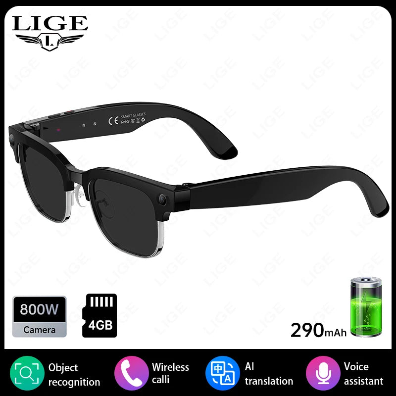 AI Smart Glasses 8 Million Pixels Recording Videos Photo Recognition Answer Translation 290mAh IP66 Waterproof Bluetooth Glasses