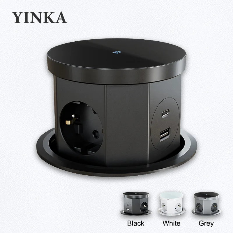 YINKA  Pop Up Table Socket Lifting Socket, USB Type-C Outlet, EU Socket, 15W Wireless Charge, Desktop Hidden Lifting Socket