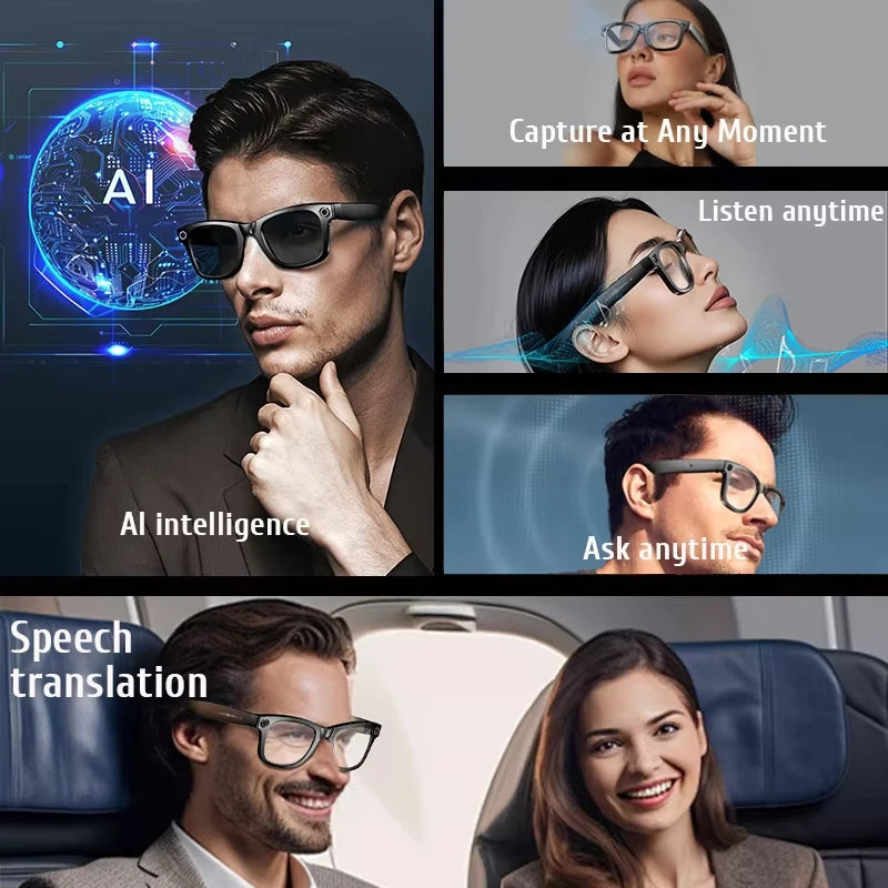 AI Smart Glasses 800W Pixel Camera Photo Video Sunglasses AI ChatGPT Translation Recording Office Meeting Bluetooth Call Glasses