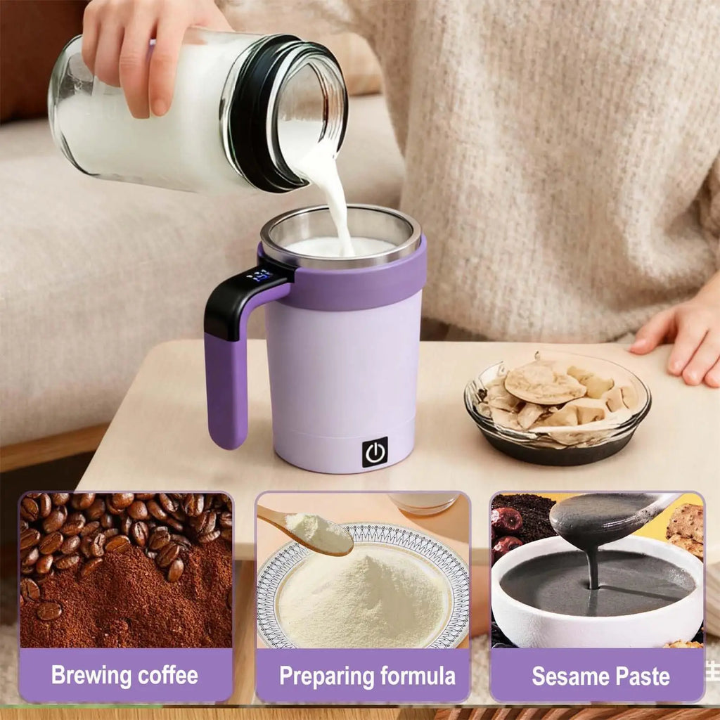 Smart Self-Stirring Coffee Mug 380ml With Temp Display & Rechargeable Battery, Auto Mixes Drinks, Keeps Warm For Desk, Home