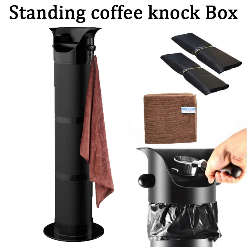 Large Capacity Coffee Knock Box - Professional Espresso Grounds Container with Towel & Tall Stand Design, Easy-Clean