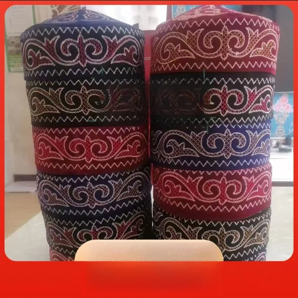 Kazakh Style Caps for Women Men Dancing Party Hats Fashion Black Blue Kufi Muslim Hijab Handmade Embroidery Ethnic Hat