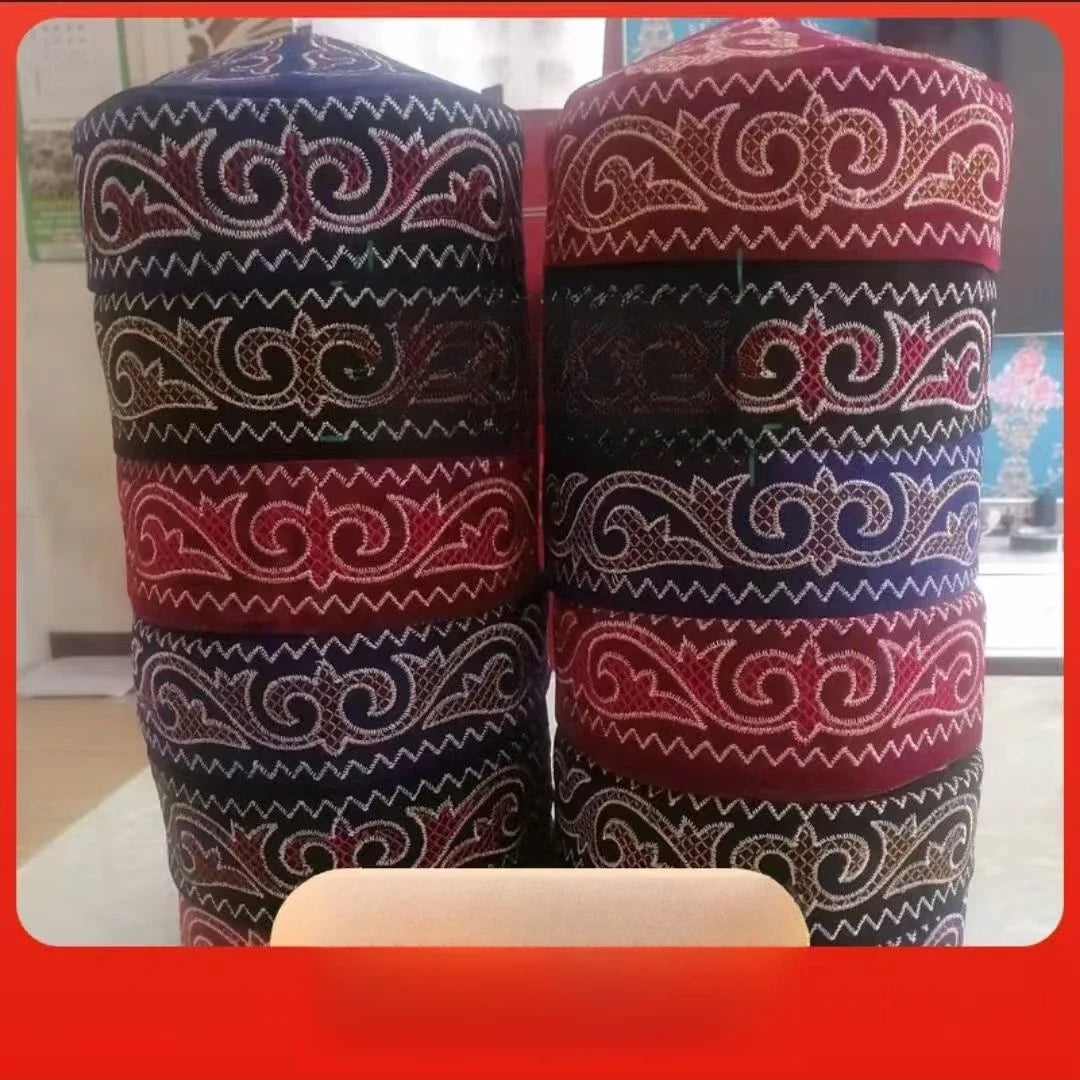 Kazakh Style Caps for Women Men Dancing Party Hats Fashion Black Blue Kufi Muslim Hijab Handmade Embroidery Ethnic Hat