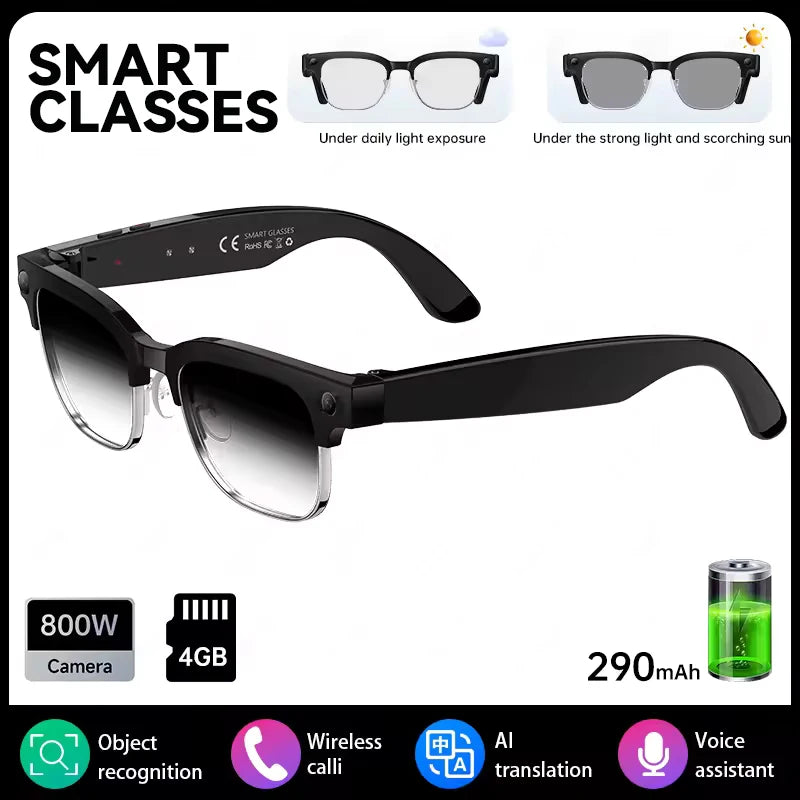 AI Smart Glasses 8 Million Pixels Recording Videos Photo Recognition Answer Translation 290mAh IP66 Waterproof Bluetooth Glasses