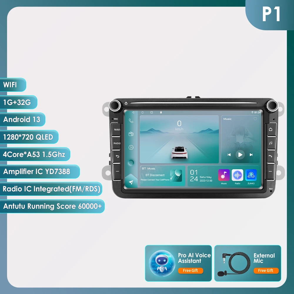 Hizpo 2Din 8'' Carplay 4G AI Systems Android 14 Car Radio forVolkswagen Golf 5 6 Polo Passat B6 B7 CC Skoda Jetta  Autoradio