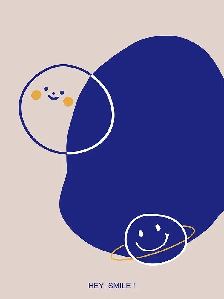 Klein Blue Abstract Line Smiling Face Posters Minimalist Print Canvas Painting Wall Art for Living Room Modern Home Decor