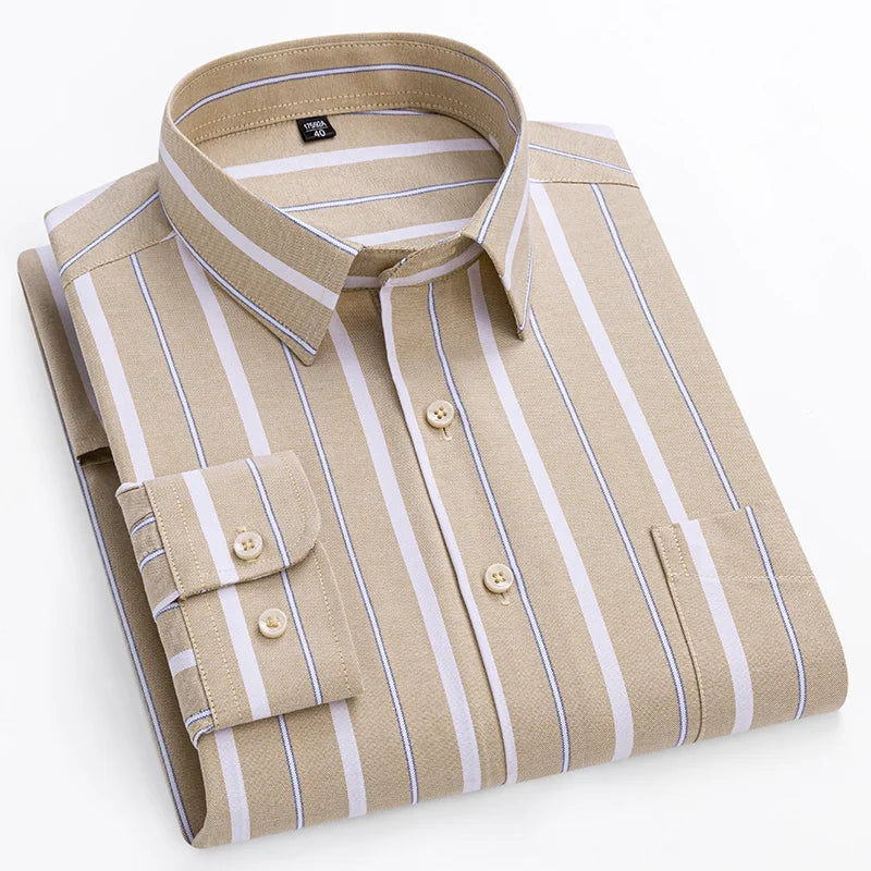 New in shirt plus size 14xl100%cotton long-sleeve shirts for men slim fit formal plain shirt soft plaid striped business clothes