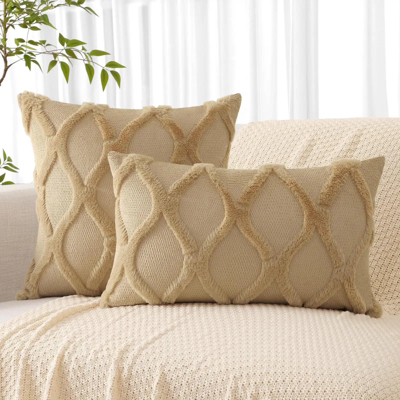 HAPIHAPPY Plush Throw Pillow Covers 12X20 Set of 1 Faux Fur Wool Bed Sofa Living Room Throw Pillow Covers Soft Home PillowCovers