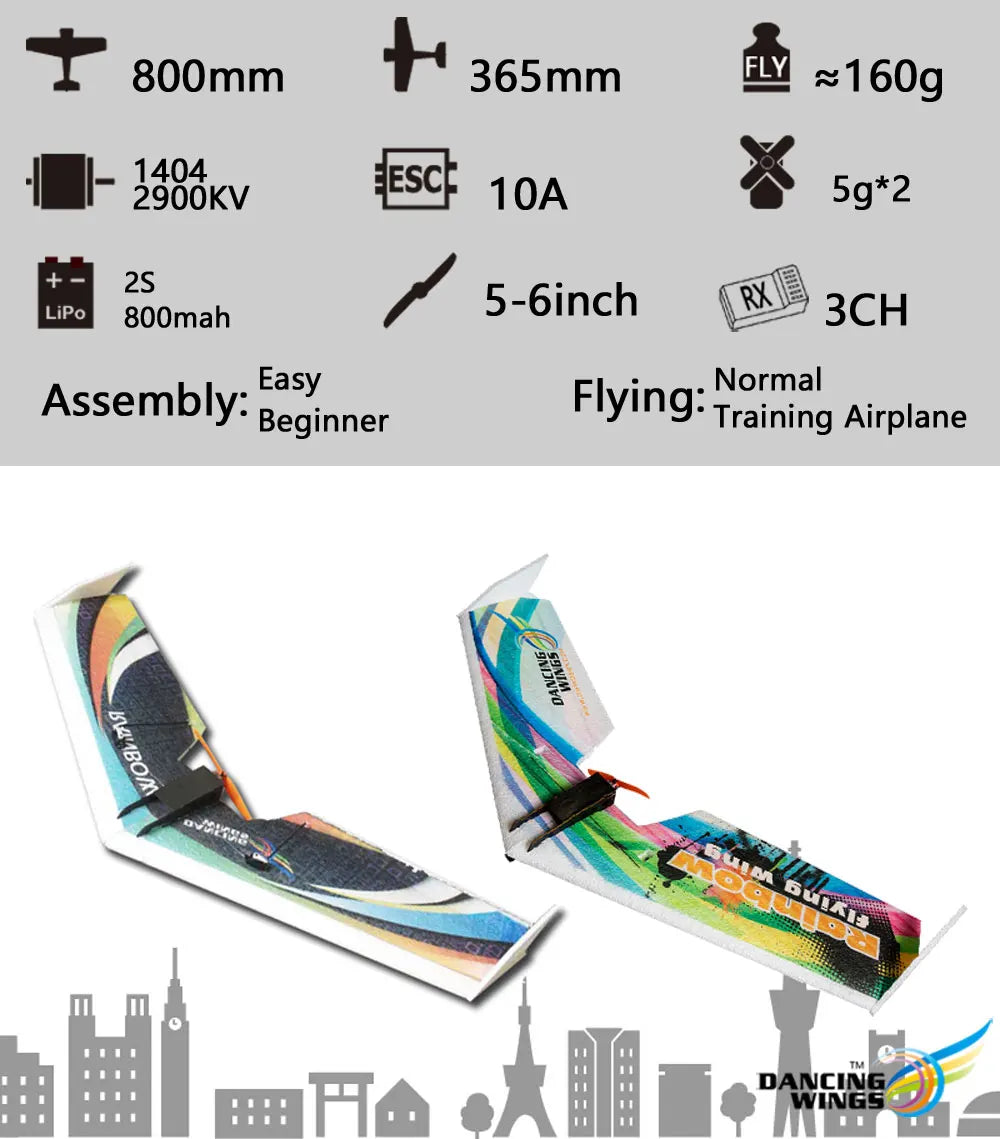 RC Plane EPP Airplane Model DW HOBBY Rainbow Fly Wing 800mm Wingspan Tail push version RC Airplane Kit