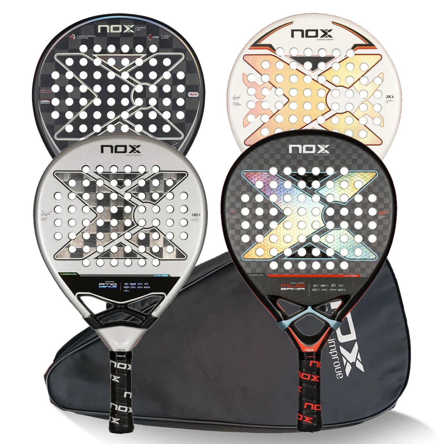 Nox 3K 12K 18K Tennis Paddle Racket,Portable Bag Included,Perfect Gift for Christmas Birthday Holidays,Professional Skill Level