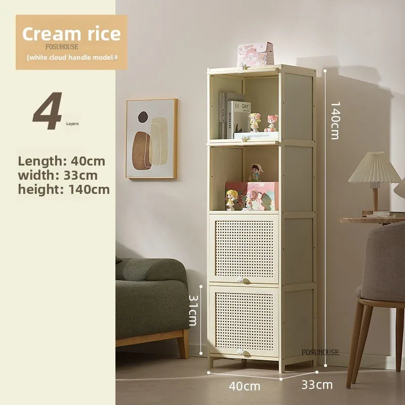 Cream Style Living Room Cabinets Household Bookcase with Door Storage Cabinet Floor Rack Wall Storage Cabinet Home Furniture