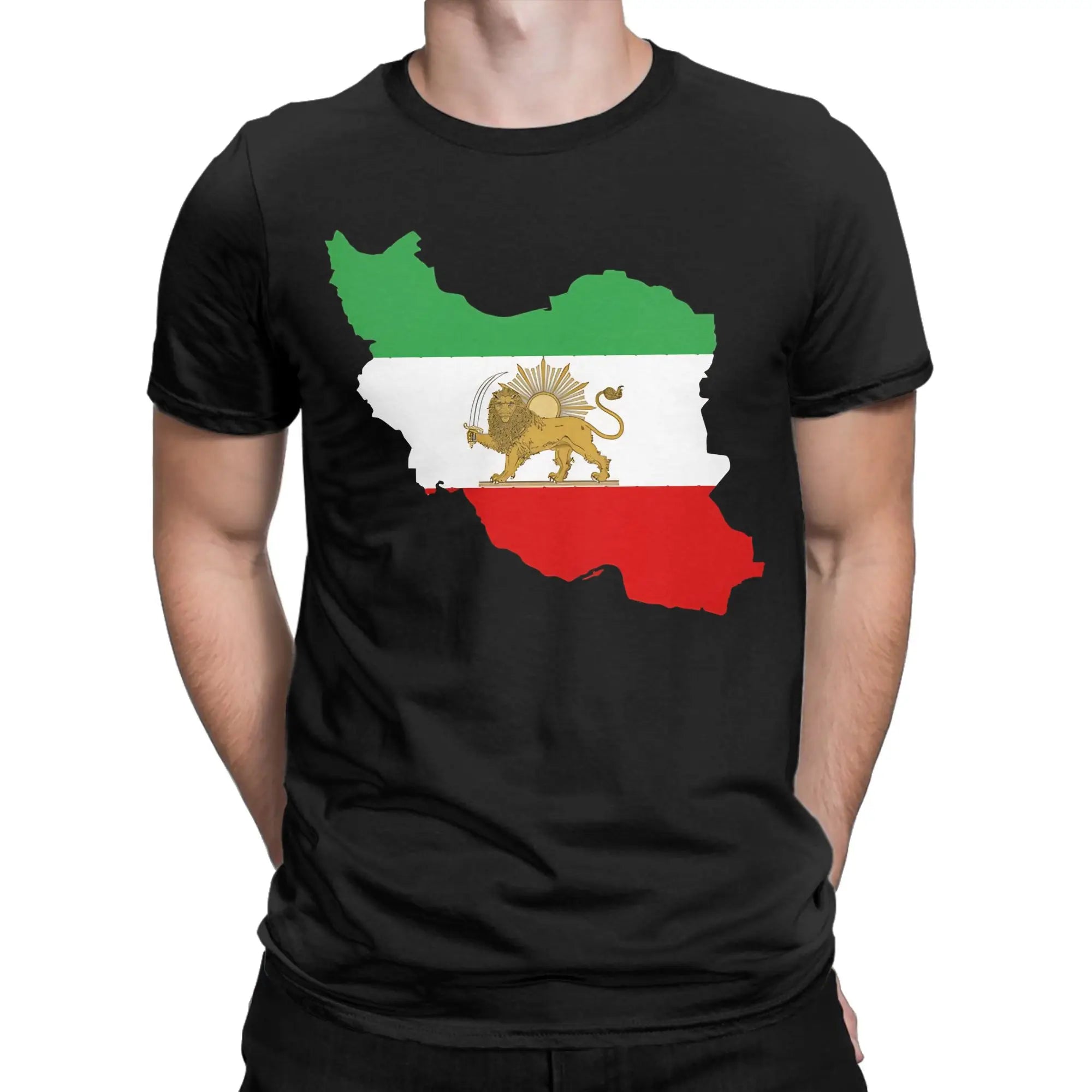 Iran Persian Flag Map Men T Shirt  Creative Tees Short Sleeve Crew Neck T-Shirts 100% Cotton Plus Size Clothes