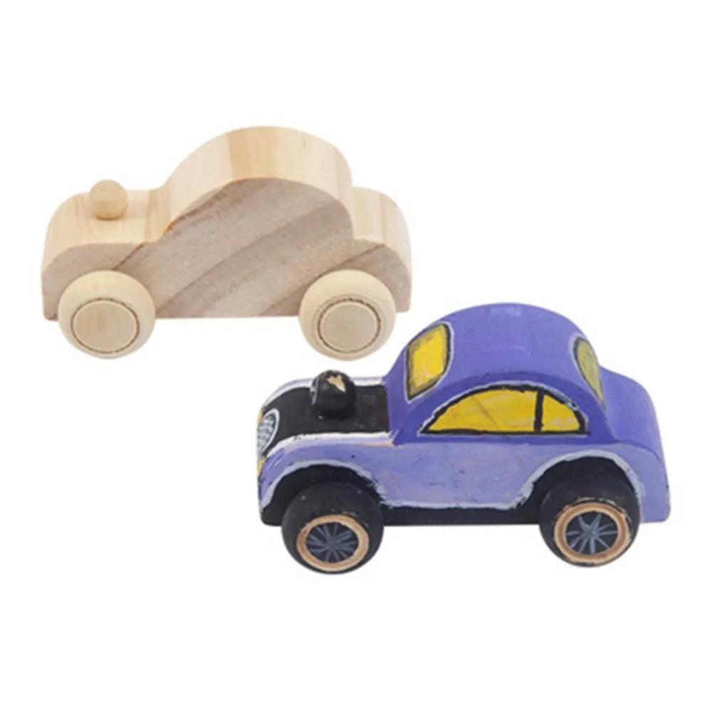 6PCS/SET Wooden Material DIY Painting Cars Hand-crafted Educational Hand-made Toys Lightweight Painting Surface Graffiti Car
