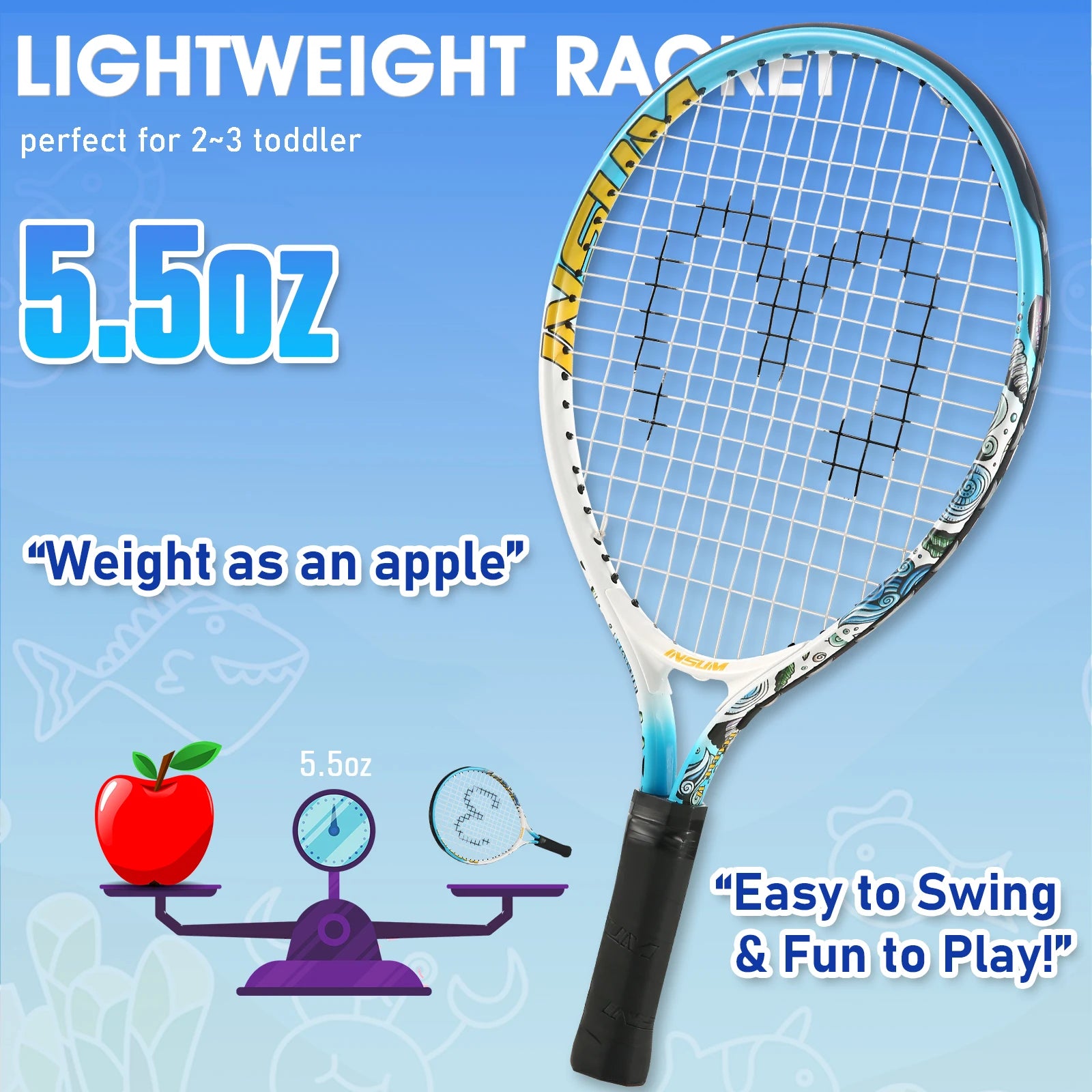 Kids Tennis Racket,17" Aluminum Tennis Racket with Carry Bag for Kid,Toddler Outdoor/Indoor Sport Play Rackets