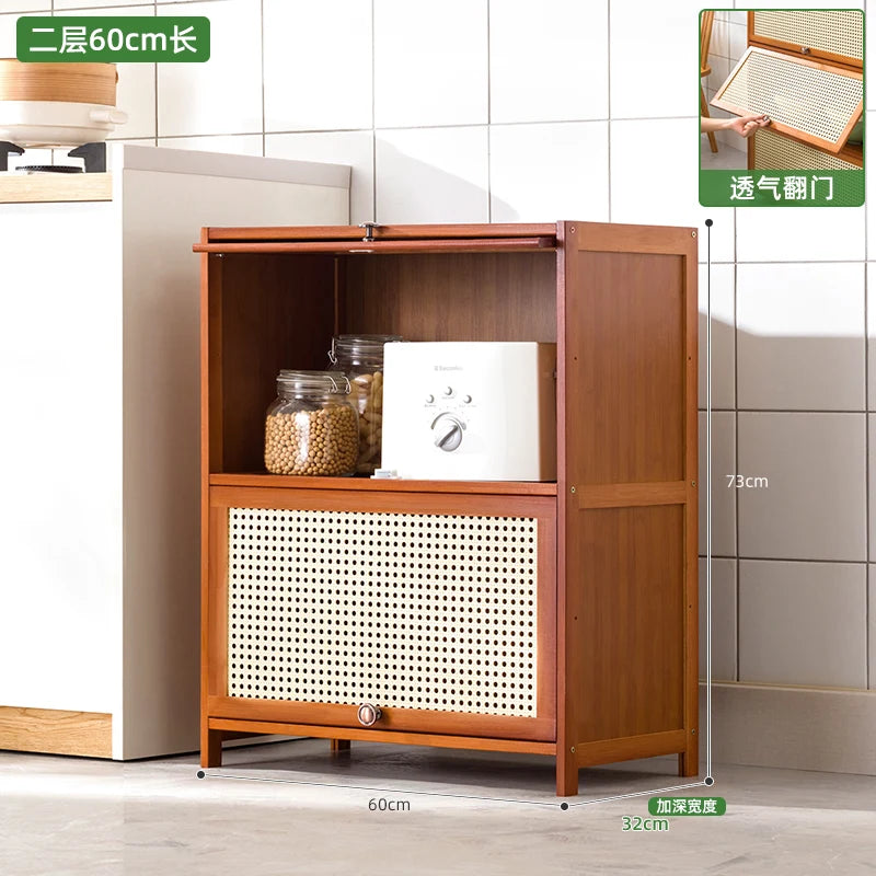 Kitchen Storage Cabinet with Handle, Mesh Door Microwave Oven Rack, Floor Standing Spice Organizer, Multi-Layer Tableware Shelf