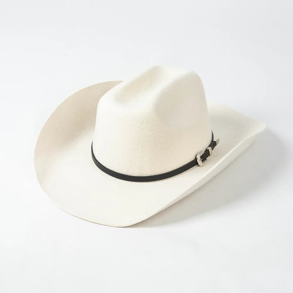 USPOP Vintage Wide Brim Wool Cowboy Hat for Men UnIsex Western Outback Fedora with Buckle Band Adjustable Size S-XL