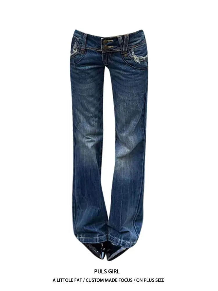 Low Rise JeansWomen's Simple American Retro Y2k Bell Bottom Jeans Stretch Skinny Harajuku Japanese 2000s Japanese Trumpet Pants