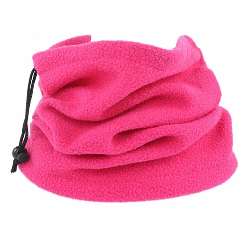 Unisex Faux Fleece Drawstring Scarf Solid Color Winter Outdoor Neck Warmer Adjustable Windproof Scarf Men Fashion Snood Scarves