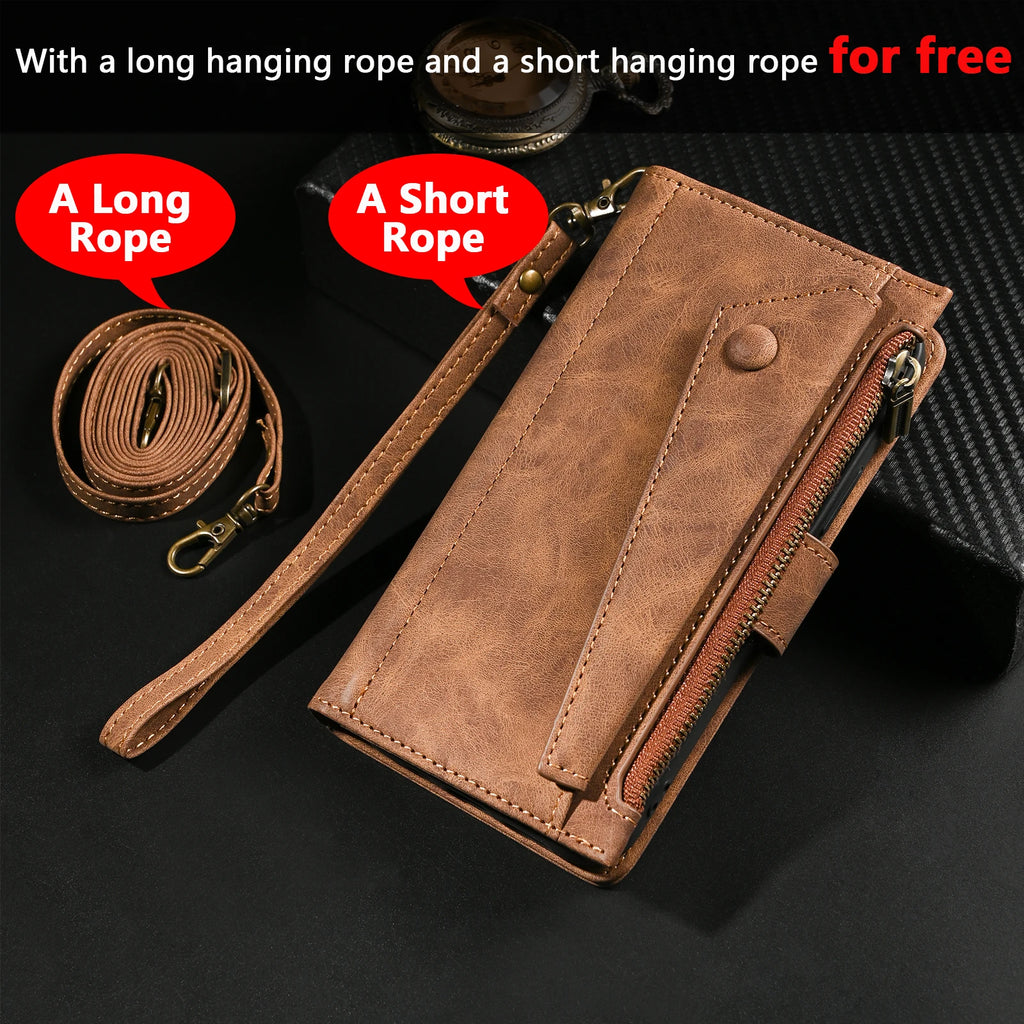 New 9 Cards Zipper Flip Leather Case For Oneplus 15 Wallet Book Mobile Phone Case With Free Rope for 1+15 Casing