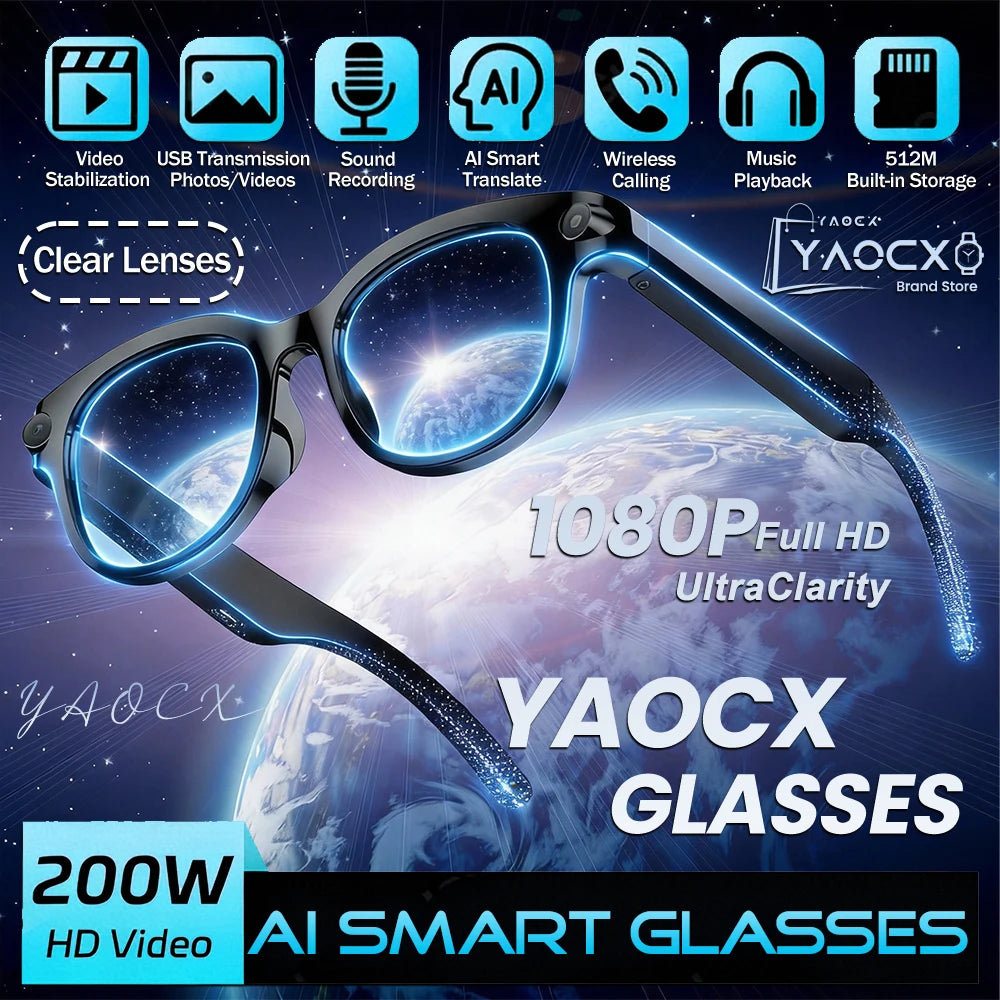 AI Smart Glasses 2026 with 200W HD Camera, 1080P Translation, AI Voice Assistant, Music Playback & LED Flashlight for Men and Women - Free Item Weekend (50% off).