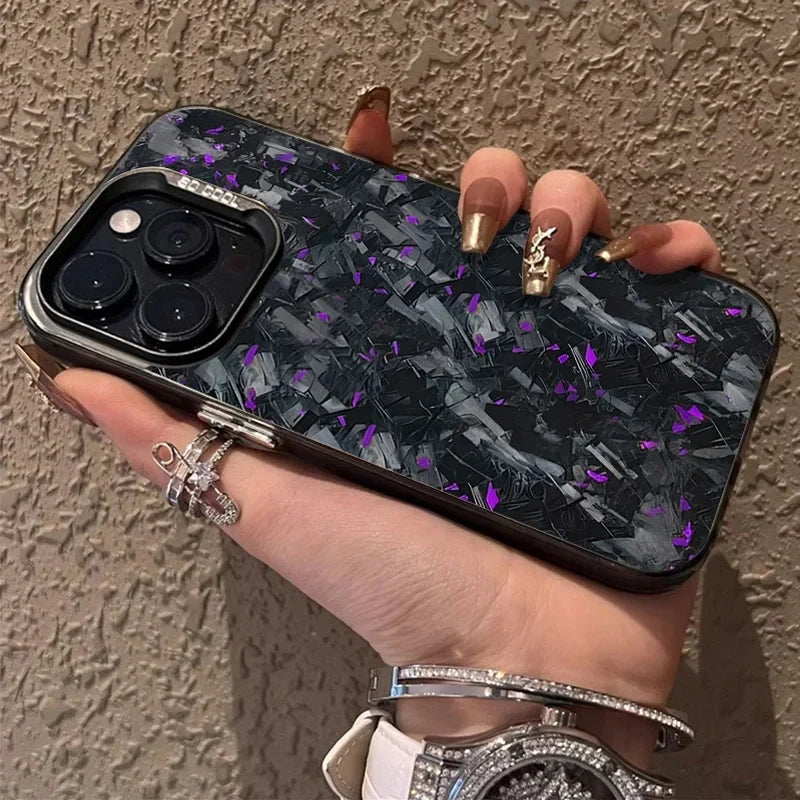 Imitation Forged Carbon Fiber Plating Case for iPhone 11 12 13 14 15 16 Pro Max XS X XR 8 7 PlusShockproof Matte Hard Cover