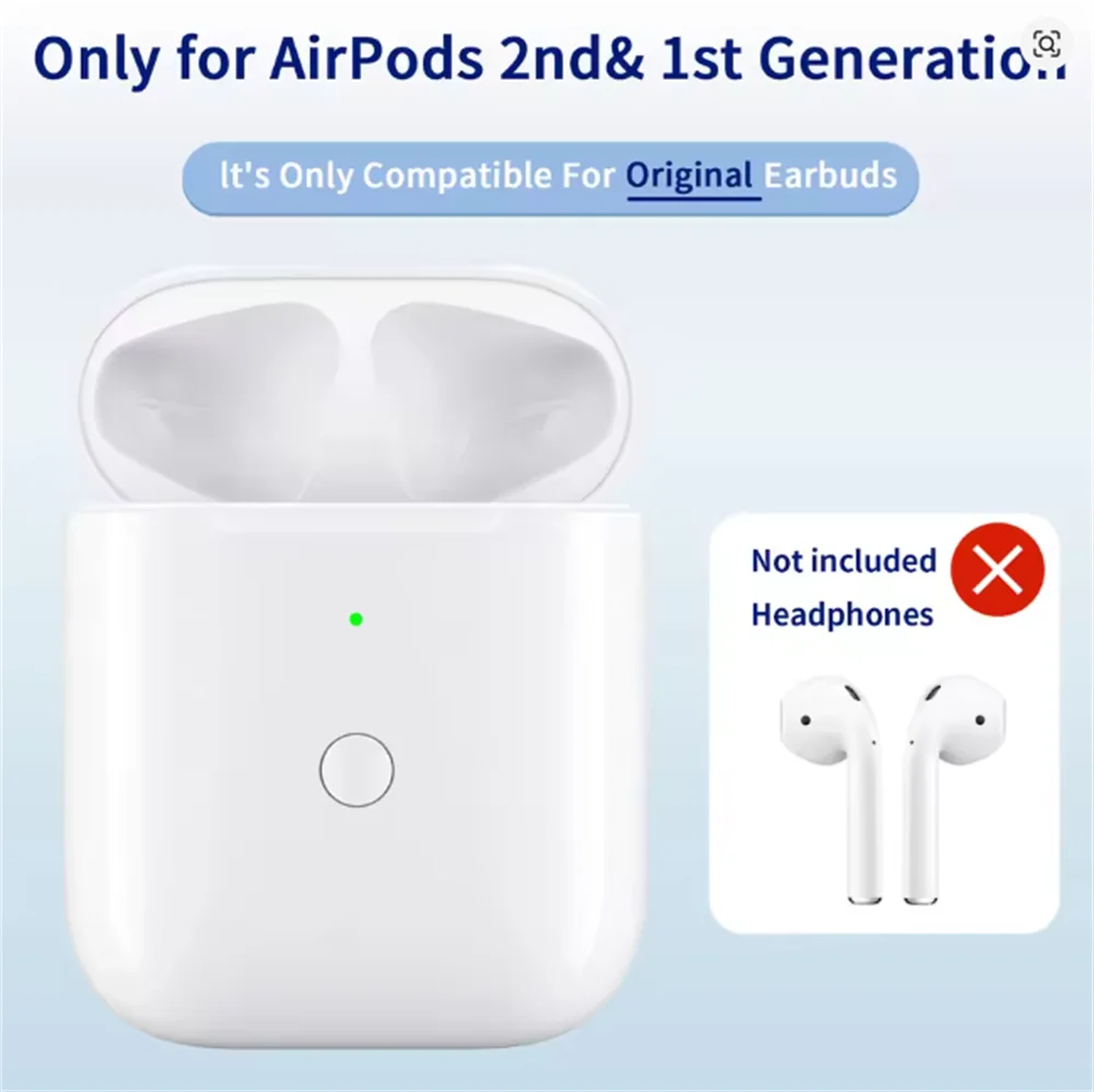 Wireless Charging Case For AirPods 1st 2 & 2nd - 550mAh Charger Box W/ Bluetooth Sync Button ,For IOS/Type-C Port, No Earbuds