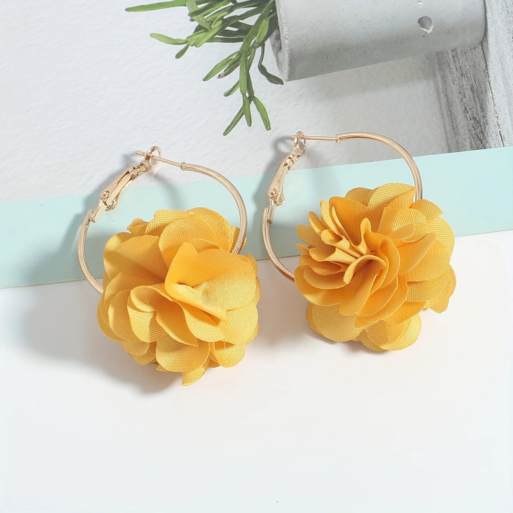 Vedawas Spring and summer holiday fashion cloth flower earrings,Multi-layer stereoscopic petal large circle earrings