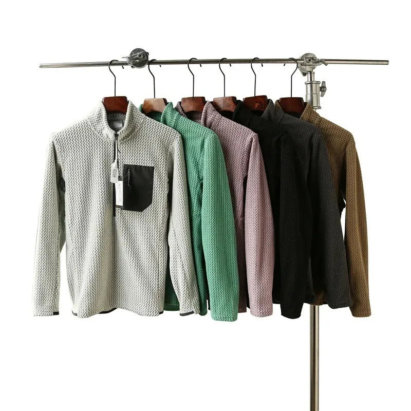New style comfortable and thick half-zip fleece sweatshirt with wavy pattern and velvet long-sleeved sweatshirt