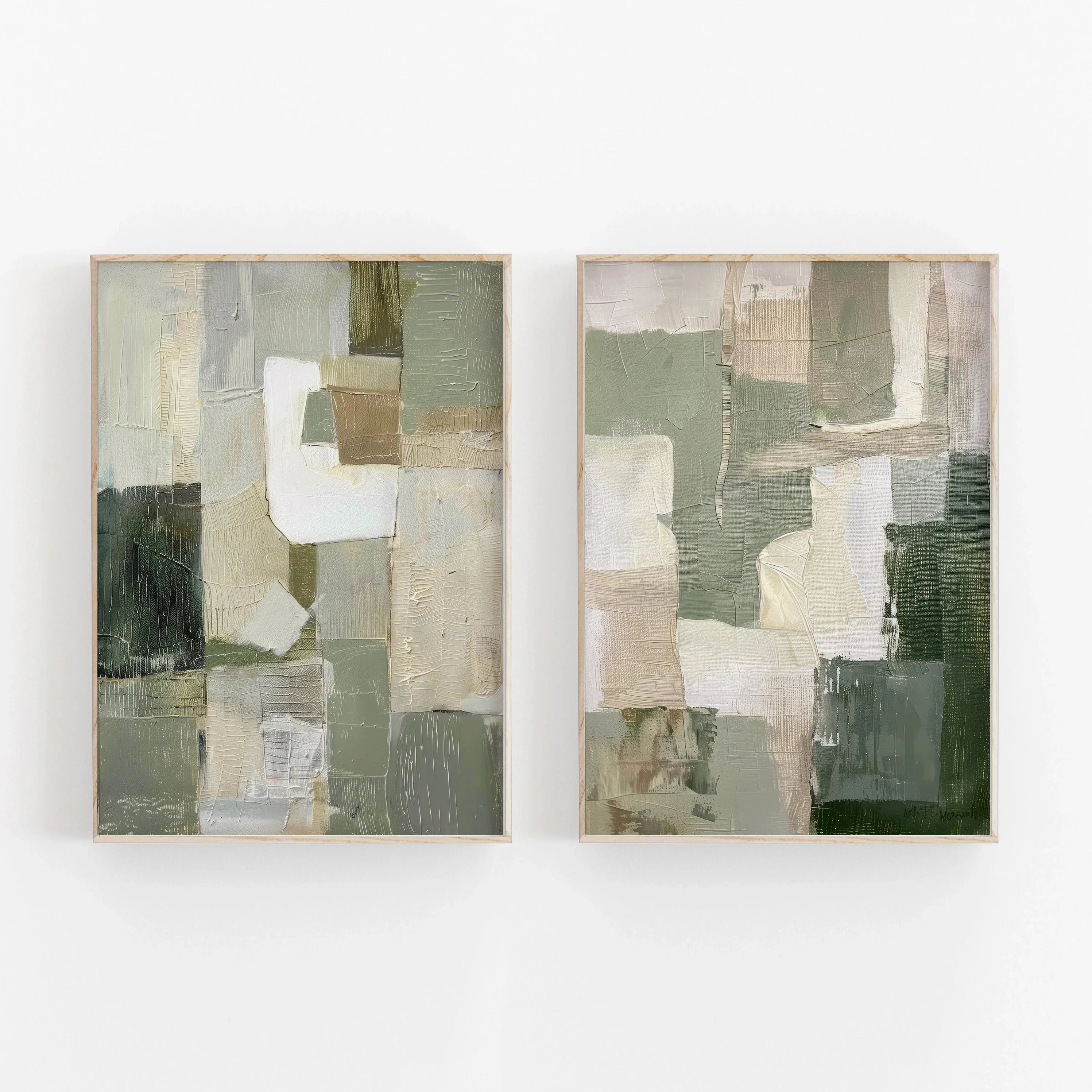 1/2Pcs Green Abstract Painting Set of 2, Neutral Acrylic Print, Sage Pastel Green, Modern Minimalist Poster, Wall Decor