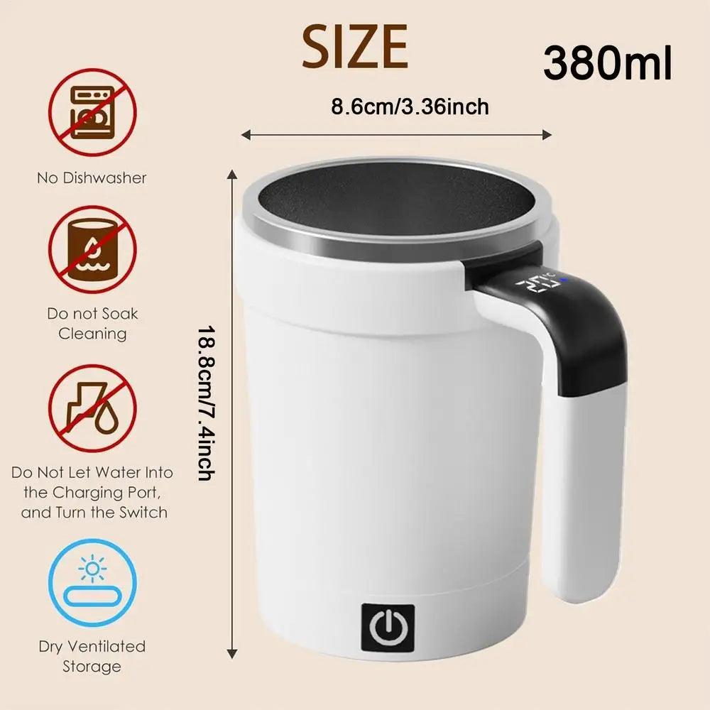 Smart Self-Stirring Coffee Mug 380ml With Temp Display & Rechargeable Battery, Auto Mixes Drinks, Keeps Warm For Desk, Home