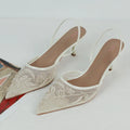 Women's Sandals 2025 Summer Brand Designer Ladies Flower Mesh Open Heel Shoes Sexy High Heel Pointed Toe Stiletto Pumps Mules
