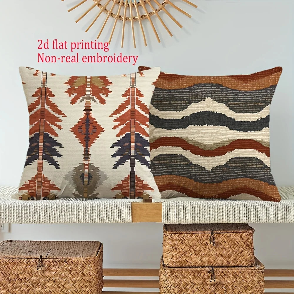 Boho Abstract Geometric Throw Pillow Covers - Ethnic Style Farmhouse Home Decor, Without Pillow Inserts, for Porch Pat