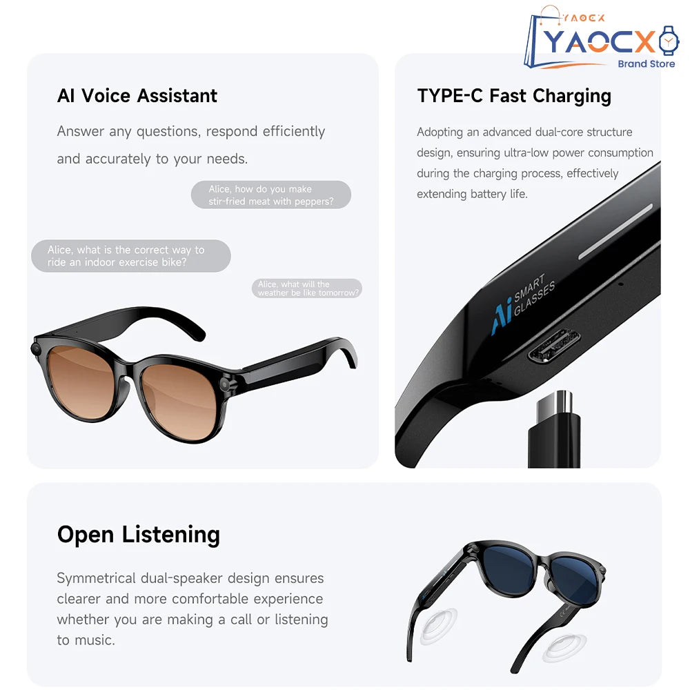 AI Smart Glasses 2026 with 200W HD Camera, 1080P Translation, AI Voice Assistant, Music Playback & LED Flashlight for Men and Women - Free Item Weekend (50% off).