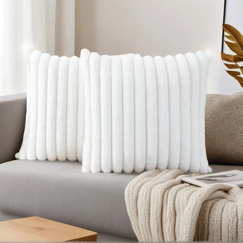 pack of 2 of artificial plush pillowcases, luxurious soft striped decorative pillowcases, suitable for sofa interiors