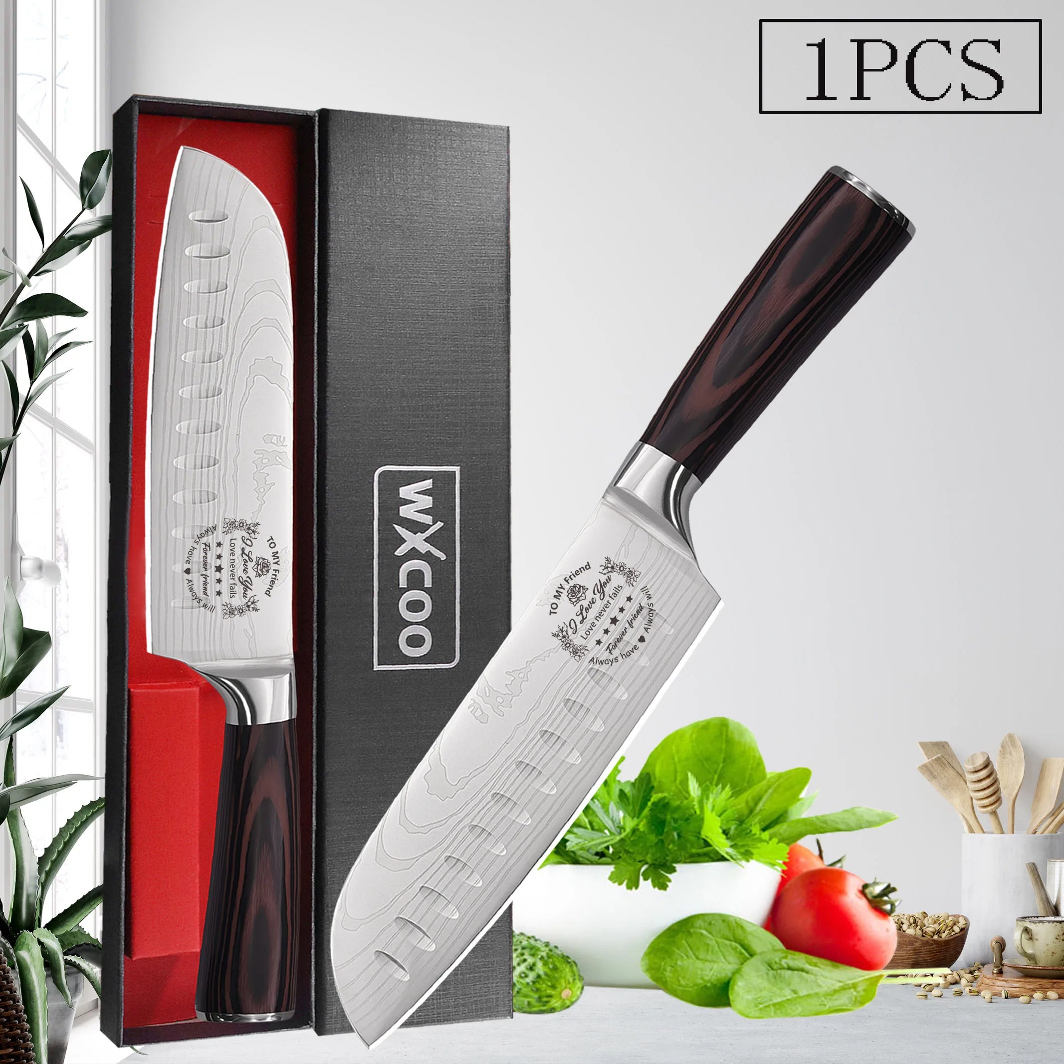 WXCOO Professional Chef's Knife Japanese Sharp Meat Cleaver Cooking Damascus Laser Kitchen with Gift Box Fruit Slicing Knife