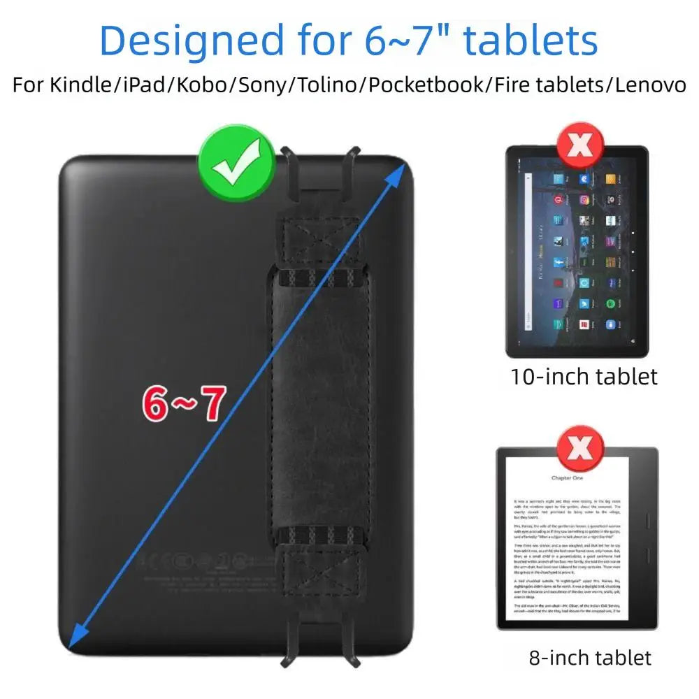 Universal E-Reader Security Hand Strap Holder For 6-7" iPhone Finger Grip PU Leather Elastics Belt for Kindle Kobo Tablets