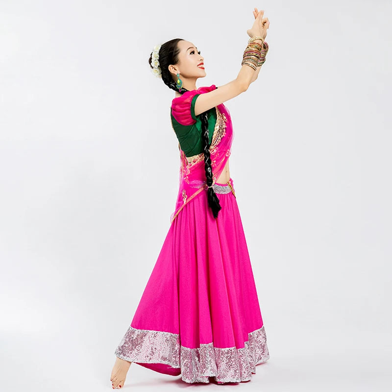 Indian Dance Skirt For Women Adult Big Swing Saree Clothes Oriental Dance Stage Performance Costumes 720 Degree Skirt DQL6990