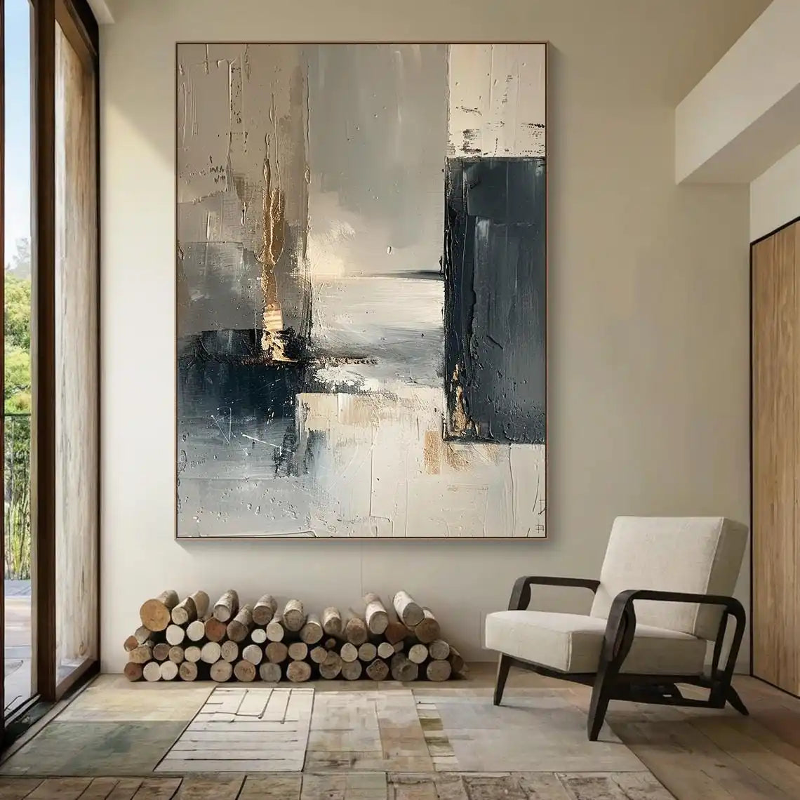 3D Beige Large Canvas Abstract Handmade Oil Painting Brown Simple Wall Art Textured Geometric Art Wall Decor Living Room Deco