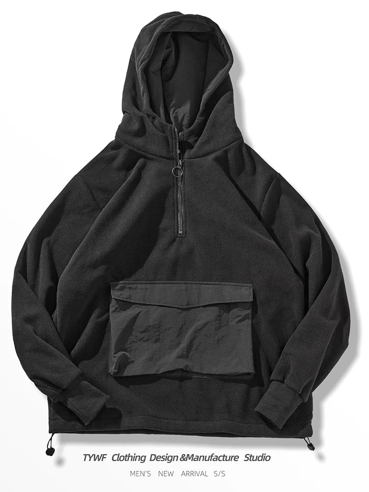 Men's Retro Half-Zip Reversible Fleece Sweater with Hoodie for Autumn/Winter