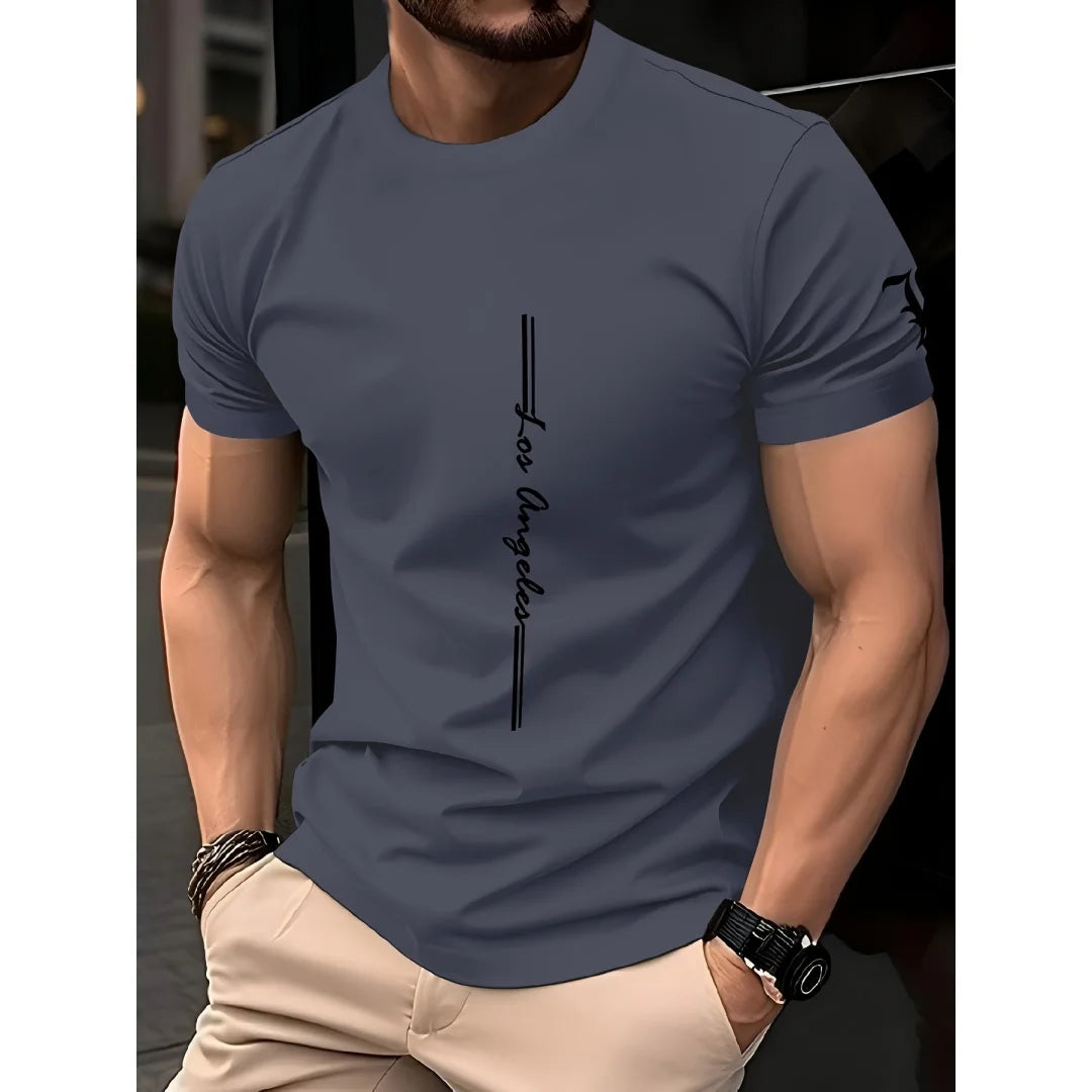 Summer Men's Minimalist T-Shirt Casual Loose Size Graphic Line Print Round Neck Short Sleeve Comfortable T-Shirt Tops Streetwear