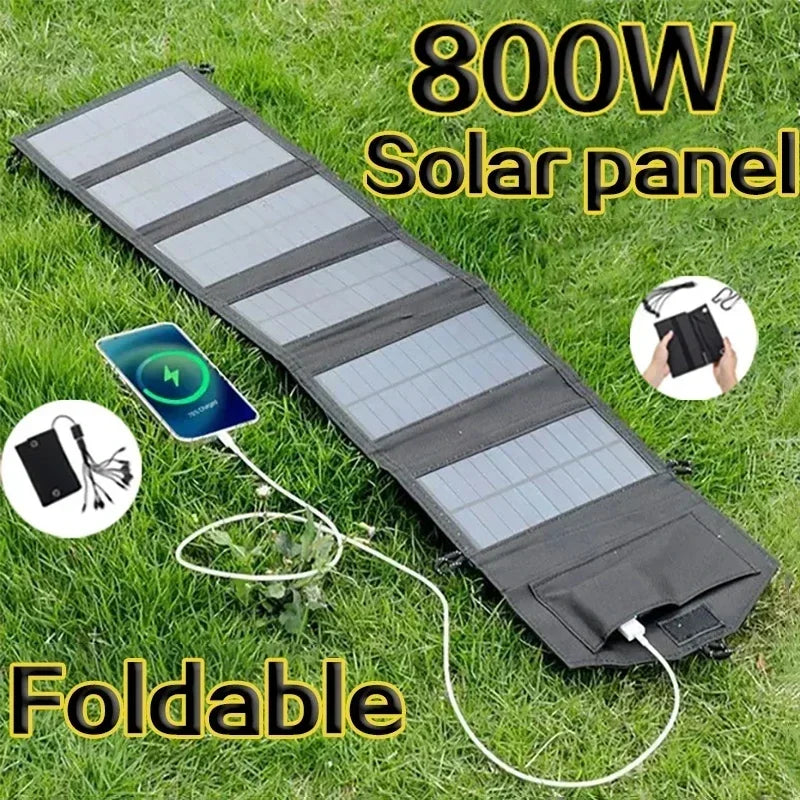 Heavy-Duty 800W Portable Solar Charger with High-Speed USB-C & USB-A Ports Ideal for Charging Power Stations Off-Grid