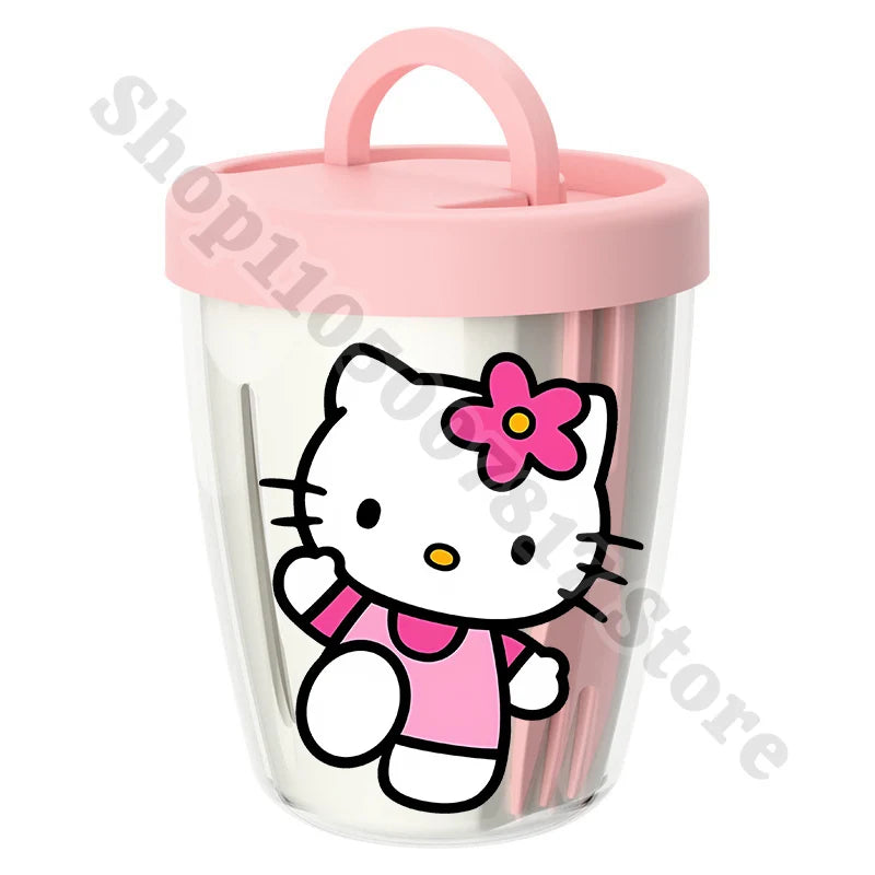 Girl Cartoon Portable Salad Cup Hello Kitty Anime Cute Food Fruit Containers with Spork Plastic Breakfast Oat Cups Birthday Gift