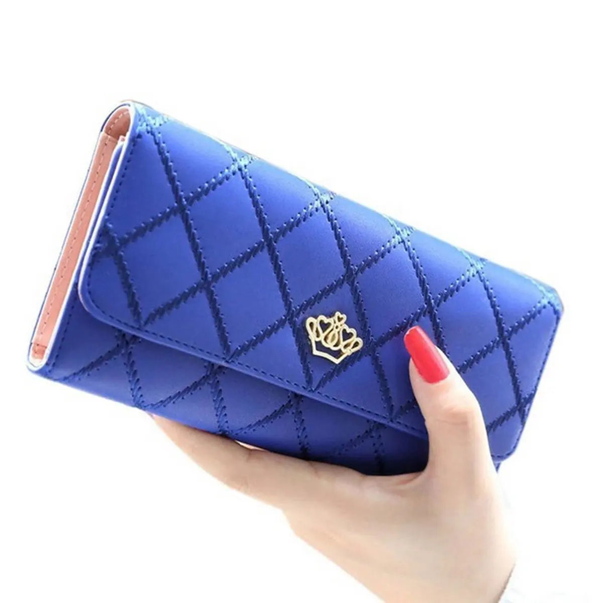 Fashion Women's Long Wallet Crown PU Leather Bifold Card Holder Money Purse Organizer Cellphone Handbag for Daily Use
