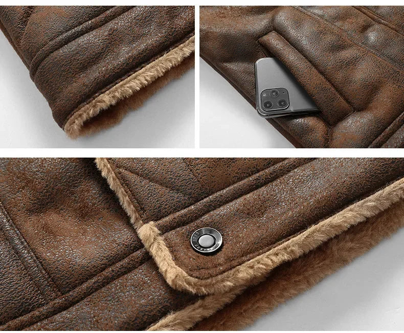 Men's Leather Jacket Leather Jacket for Men PU Shearling Bomber Pilot Jacket Vintage Military Aviatior Coat Flight Jacket Warm