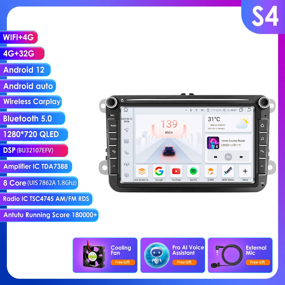 Hizpo 2Din 8'' Carplay 4G AI Systems Android 14 Car Radio forVolkswagen Golf 5 6 Polo Passat B6 B7 CC Skoda Jetta  Autoradio